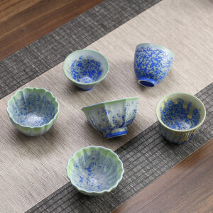 Buddha Stones Retro Blue Red Gradient Lotus Pattern Kiln Change Ceramic Teacup Kung Fu Tea Cup Bowl Cup BS main