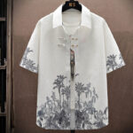 Buddha Stones Landscape Coconut Trees Magpie Pattern Short Sleeve Shorts Men's Set Men's Meditation Cloth BS 7