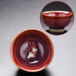 Buddha Stones Small Koi Fish Kiln Change Chinese Jianzhan Ceramic Teacup Kung Fu Tea Cup 60ml Jian Zhan Tea Cup BS Red 7.3cm*4cm*60ml