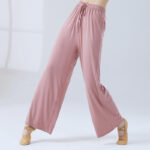 Buddha Stones Loose Modal Drawstring Wide Leg Pants For Yoga Dance Wide Leg Pants BS Coral Pink 3XL(Waist 70cm/Hips 116.5cm/Length 104cm)