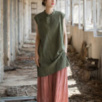 Buddha Stones Handmade Tie Dye Ramie Linen Frog-Button Sleeveless Vest 26