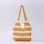 Buddha Stones Hand-woven Round Wooden Beads Handbag Shoulder Bag BS Yellow 20*4*20cm
