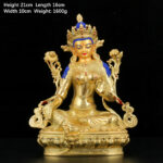 Buddha Stones Bodhisattva Green Tara Protection Copper Gold Plated Statue Decoration Decorations BS 7 Inch