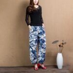 Buddha Stones Blue Tree Flowers Print Harem Pants With Pockets Women's Harem Pants BS 10