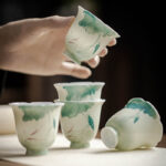 Buddha Stones Koi Fish Lotus Leaf Pattern Ceramic Teacup Kung Fu Tea Cup 65ml Cup BS main