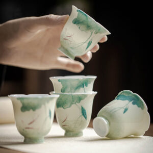 Buddha Stones Koi Fish Lotus Leaf Pattern Ceramic Teacup Kung Fu Tea Cup 65ml Cup BS main