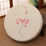 Buddha Stones Lotus Embroidery Cotton Linen Meditation Seat Cushion Decorations BS Soft 40cm*10cm Beige