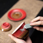 Buddha Stones Red Auspicious Crane Ceramic Gaiwan Sancai Teacup Kung Fu Tea Cup And Saucer With Lid Cup BS 9