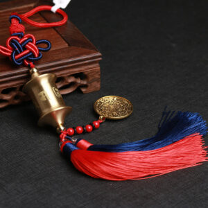 Buddha Stones Tibet Om Mani Padme Hum Prayer Wheel Nine Palace Eight Trigrams Copper Car Hanging Decoration Car Hanging Decoration BS 44mm*24mm