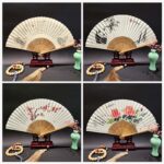 Buddha Stones A Panorama Of Rivers And Mountains Cranes Orchid Flower Paper Bamboo Handheld Silk Bamboo Folding Fan 22cm Folding Fan BS 17