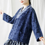 Buddha Stones Flower Jacquard V-Neck Long Sleeve Jacket 31