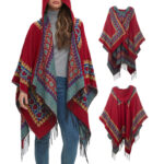 Buddha Stones Tibetan Shawl Red Love Heart Tassel Hooded Cloak Winter Cozy Travel Scarf Wrap Tibetan Shawl BS 15