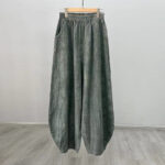 Buddha Stones Ramie Cotton Linen Pants Tie-dye Design Trousers Loose Zen Yoga Women's Pants with Pockets Pants BS Gray(Fleece Lined) L(Waist 68-100cm/Hips 116cm/Suitable for Weight 70kg)