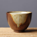 Buddha Stones Vintage Brown Beige Kiln Change Ceramic Teacup Kung Fu Tea Cup Bowl Cup BS 7.3cm*5.2cm*100ml