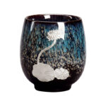 Buddha Stones Silver Lotus Flower Leaf Chinese Jianzhan Ceramic Teacup Kung Fu Tea Cup 150ml Jian Zhan Tea Cup BS 7