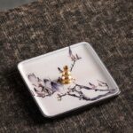Buddha Stones Mountain Lake Flower Leaf Healing Ceramic Plate Tray Stick Incense Burner Decoration Incense Burner BS Purple Flower 10.2*10.2*1.2cm