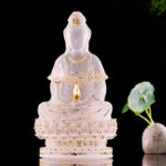 Buddha Stones Kwan Yin Avalokitesvara Handmade Figurine Liuli Crystal Art Piece Wealth Statue Home Offering Decoration Decorations BS 2