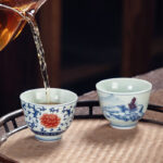 Buddha Stones Blue Landscape Mountains Lotus Cute Cat Pavilions Magnolia Reed Egrets Ceramic Teacup Small Kung Fu Tea Cup Cup BS 9