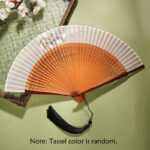 Buddha Stones Ancient Flowers Branches Handheld Bamboo Folding Fan 21cm Folding Fan BS Flower Orange Fan 21cm