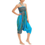 Buddha Stones Two Style Wear Peacock Feather Loose Smocked Harem Trousers Jumpsuit High Waist Pants Harem Pants BS 10
