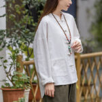 Buddha Stones Frog-Button Design Shirt Tai Chi Meditation Top Clothing Ramie Linen Jacket Jacket Shirt BS 4