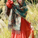 Buddha Stones Tibetan Flower Floral Leaves Pattern Design Shawl Cozy Travel Scarf Wrap Tibetan Shawl BS Green