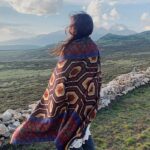 Buddha Stones Tibetan Shawl Brown Blue Red Geometric Shapes Pattern Winter Cozy Travel Scarf Wrap Tibetan Shawl BS 6