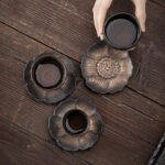 Buddha Stones Vintage Lotus Flower Ceramic Cup Mat Pad Tea Cup Coaster Kung Fu Tea Mat Cup Mat BS 10