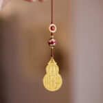 Buddha Stones Wu Lou Gourd Fu Character Tai Sui Amulet Fortune Phone Hanging Decoration Key Chain Hanging Decoration BS Gourd Cinnabar White Phone Hanging Decoration