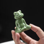 Buddha Stones Mini Small Meditation Lotus Resting Frog Ceramic Wealth Luck Home Tea Pet Figurine Decoration Decorations BS 4