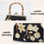 Buddha Stones Plum Blossom Embroidery Bamboo Handle Handbag Crossbody Bag Crossbody Bag&Handbags BS 5
