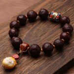 Buddha Stones Tibetan Bodhi Seed Agate Bead Luck Wealth Tassel Charm Wrist Mala Wrist Mala BS Bodhi Seed&Antler Carved Cute Tiger&Cinnabar 15mm