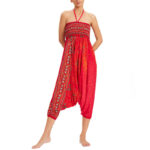 Buddha Stones Two Style Wear Peacock Feather Loose Smocked Harem Trousers Jumpsuit High Waist Pants Harem Pants BS 23