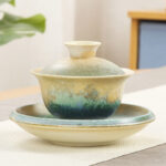 Buddha Stones Green Ocean Waves Design Porcelain Ceramic Gaiwan Sancai Teacup Kung Fu Tea Cup And Saucer With Lid Cup BS 13.5cm*9.5cm*150ml