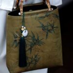 Buddha Stones Yellow Green Bamboo Leaves Bamboo Handles Handbag Handbags BS 12