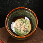 Buddha Stones Lotus Dragon Phoenix Koi Fish Chinese Jianzhan Ceramic Teacup Kung Fu Tea Cup 110ml Jian Zhan Tea Cup BS Green Lotus 8cm*4.3cm*110ml