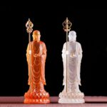 Buddha Stones Handmade Ksitigarbha Bodhisattva Figurine Liuli Crystal Art Piece Serenity Statue Home Decoration Decorations BS 15