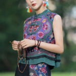 Buddha Stones Frog-Button Embroidery Flowers Cotton Linen Tang Suit Design Sleeveless Vest Waistcoat BS 4