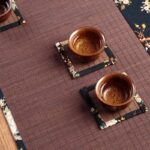 Buddha Stones Vintage Peony Flower Blossom Bamboo Cup Mat Pad Tea Cup Coaster Kung Fu Tea Mat Tea Mat BS 12