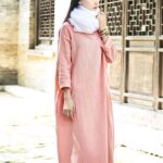 Buddha Stones Simple Midi Dress Cotton Linen Zen Tunic Dress With Pockets Midi Dress BS 11