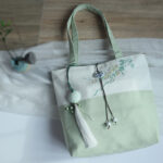 Buddha Stones Pear Flower Plum Peach Blossom Bamboo Embroidery Canvas Large Capacity Shoulder Bag Tote Bag Bag BS 38