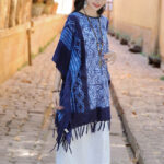 Buddha Stones Blue Stripe Geometry Indigo Dyeing Shawl Tassels Travel Pullover 90*95cm 5
