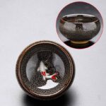 Buddha Stones Small Koi Fish Kiln Change Chinese Jianzhan Ceramic Teacup Kung Fu Tea Cup 60ml Jian Zhan Tea Cup BS Brown Gray Beige 6.6cm*4.2cm*60ml