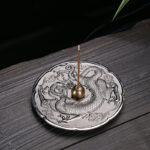 Buddha Stones Round Auspicious Dragon Protection Copper Alloy Stick Incense Burner Decoration Incense Burner BS Dark Green Dragon 9.2*1.2cm