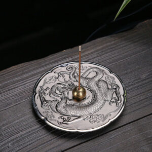 Buddha Stones Round Auspicious Dragon Protection Copper Alloy Stick Incense Burner Decoration Incense Burner BS Dark Green Dragon 9.2*1.2cm