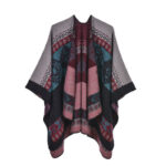 Buddha Stones Tibetan Shawl Diamond Pattern Winter Warm Cloak Scarf Tibetan Shawl BS Pink Black