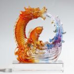 Buddha Stones Feng Shui Dragon Koi Fish Handmade Liuli Crystal Art Piece Home Office Decoration Decorations BS Dragon&Crystal Base