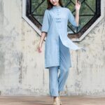 Buddha Stones 2Pcs Half Sleeve Shirt Top Pants Meditation Zen Tai Chi Linen Clothing Women's Set Women's Meditation Cloth BS 16