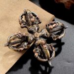 Buddha Stones Tibetan Handmade 5 Prong Double Dorje Copper Iron Thunderbolt Strength Vajra Double Dorje BS 10