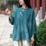 Buddha Stones Ramie Linen Loose Blouse Women Long Sleeve Shirt Chinese Hanfu Top Long Sleeve Shirt BS 20